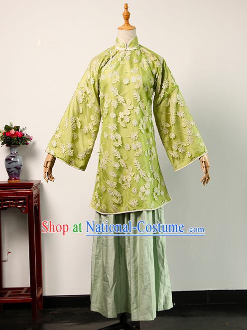 China Ancient Rich Mistress Green Blouse and Skirt Qing Dynasty Garments Traditional Drama Da Zhai Men Dame Clothing