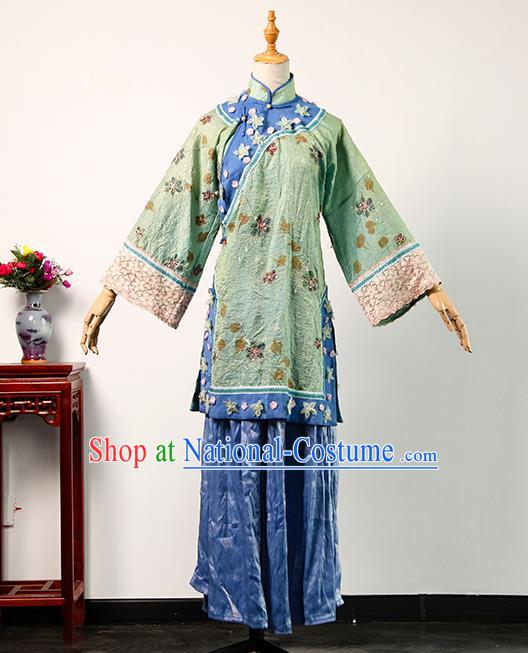 China Ancient Princess Consort Green Blouse and Blue Skirt Qing Dynasty Garments Traditional Drama Treading On Thin Ice Noble Woman Clothing