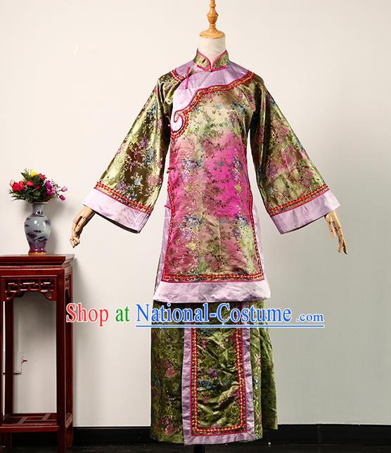 China Ancient Elderly Woman Green Blouse and Skirt Qing Dynasty Garments Traditional Drama Treading On Thin Ice Royal Ranee Clothing