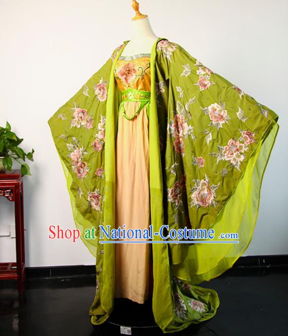 China Ancient Empress Green Hanfu Dress Tang Dynasty Imperial Consort Garments Traditional Drama Queen Wu Zetian Clothing