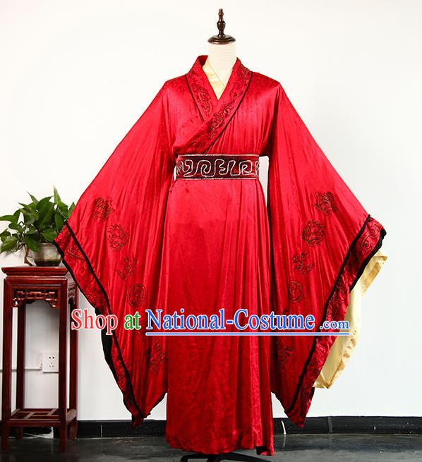 Chinese Han Dynasty Emperor Red Imperial Robe Apparels Ancient King Clothing Drama Cosplay Monarch Liu Che Garment Costume