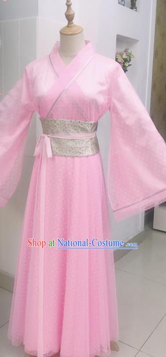 China Ancient Noble Lady Pink Hanfu Dress Cosplay Han Dynasty Palace Beauty Garments Traditional Drama Wulung Prince Huo Shuixian Clothing