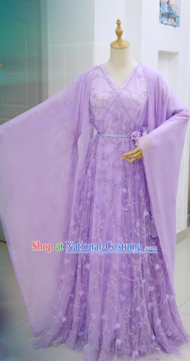 China Cosplay Swordswoman Garments Traditional Drama The honey sank like frost Jin Mi Clothing Ancient Flower Fairy Purple Hanfu Dress