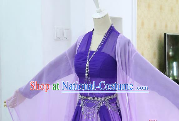 China Ancient Imperial Consort Purple Hanfu Dress Cosplay Fox Fairy Garments Traditional Drama Sansheng Sanshi Pillow Bai Fengjiu Dance Clothing