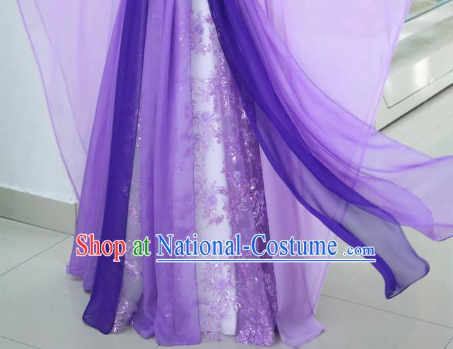 China Ancient Imperial Consort Purple Hanfu Dress Cosplay Fox Fairy Garments Traditional Drama Sansheng Sanshi Pillow Bai Fengjiu Dance Clothing