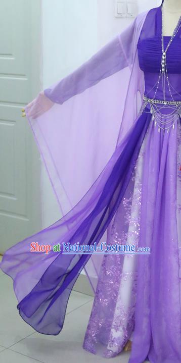 China Ancient Imperial Consort Purple Hanfu Dress Cosplay Fox Fairy Garments Traditional Drama Sansheng Sanshi Pillow Bai Fengjiu Dance Clothing