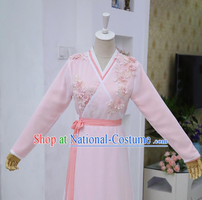 China Ancient Court Lady Pink Hanfu Dress Cosplay Fox Fairy Garments Traditional Drama Sansheng Sanshi Pillow Bai Fengjiu Clothing