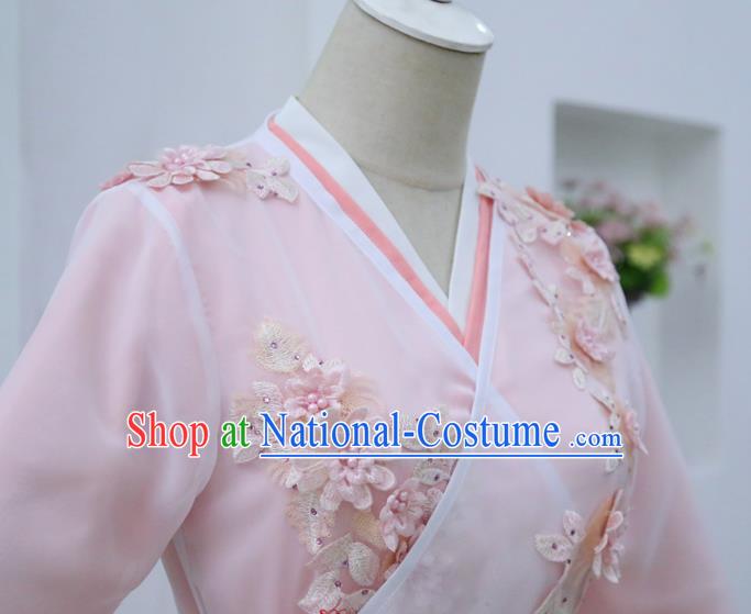 China Ancient Court Lady Pink Hanfu Dress Cosplay Fox Fairy Garments Traditional Drama Sansheng Sanshi Pillow Bai Fengjiu Clothing