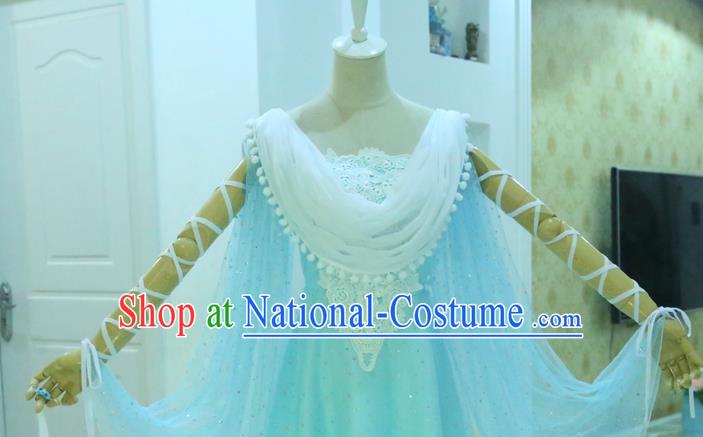 China Ancient Heavenly Palace Beauty Blue Hanfu Dress Cosplay Princess Garments Traditional Drama Seven Fairy Lan Er Clothing