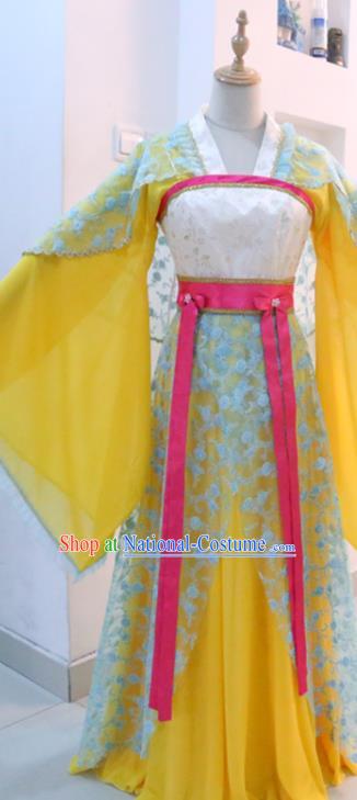 China Ancient Palace Princess Yellow Hanfu Dress Cosplay Ming Dynasty Court Lady Garments Traditional Drama A Legend Shaolin Zhu Ruoqin Clothing