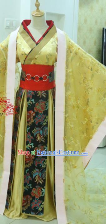 China Ancient Queen Yellow Hanfu Dress Cosplay Tang Dynasty Court Woman Garments Traditional Drama Empress Wu Mei Niang Clothing