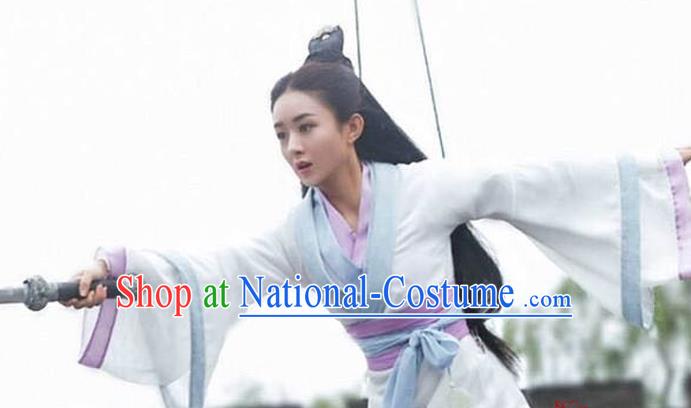 China Ancient Female Knight Hanfu Dress Cosplay Swordswoman Garments Traditional Drama Jian Xia Qing Yuan Zhao Liying Clothing