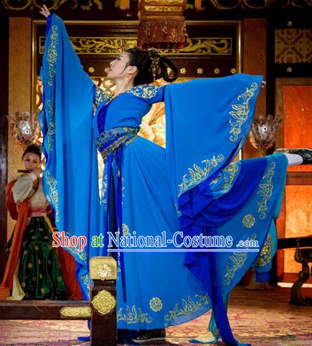 China Ancient Imperial Consort Blue Hanfu Dress Cosplay Ming Dynasty Court Beauty Dance Garments Traditional Drama The Four Die Wu Clothing