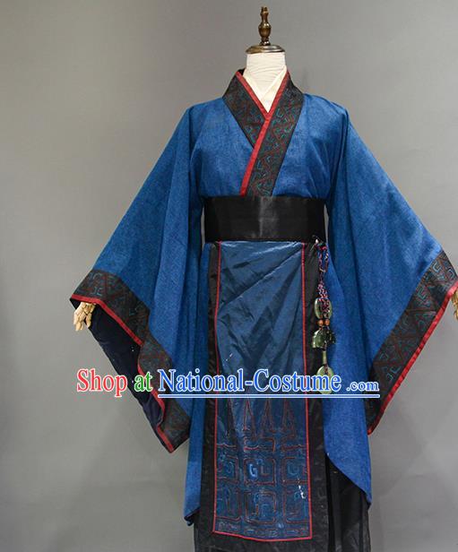 Chinese Han Dynasty Royal Highness Apparels Ancient Lord Hanfu Clothing Drama Romance of The Three Kingdoms Liu Bei Garment Costume