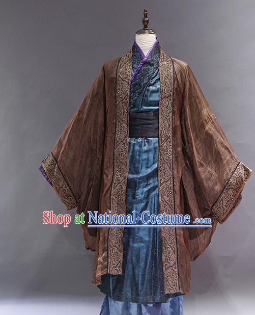 Chinese Han Dynasty Official Apparels Ancient King Hanfu Clothing Drama Romance of The Three Kingdoms Lu Su Garment Costume