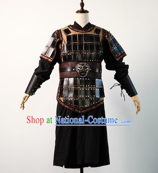 Chinese Qin Dynasty General Armor Apparels Ancient Warrior Clothing Drama Cosplay Soldier Garment Costume