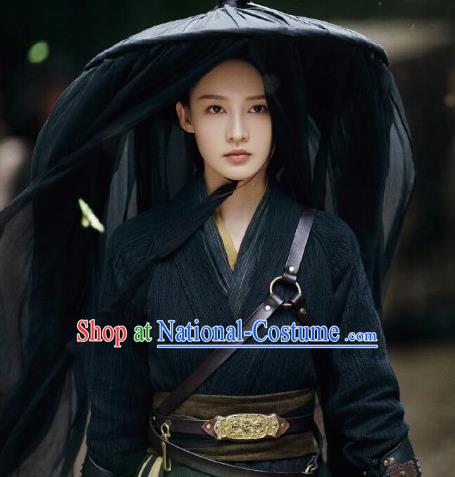 China Ancient Female Knight Black Hanfu Dress Cosplay Southern and Northern Dynasties Swordswoman Garments Traditional Drama The Song of Glory Shen Lige Clothing