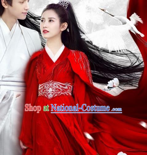 China Ancient Swordswoman Red Hanfu Dress Cosplay Swordswoman Garments Traditional Drama And The Winner Is Love Chong Xuezhi Clothing