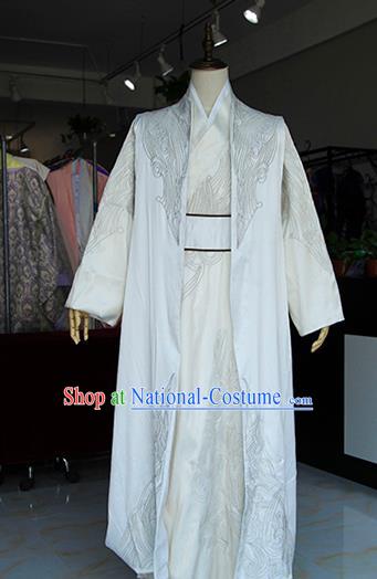 Chinese Song Dynasty Young Childe Apparels Ancient Swordsman White Hanfu Clothing Drama The Water Margin Cosplay Garment Costume