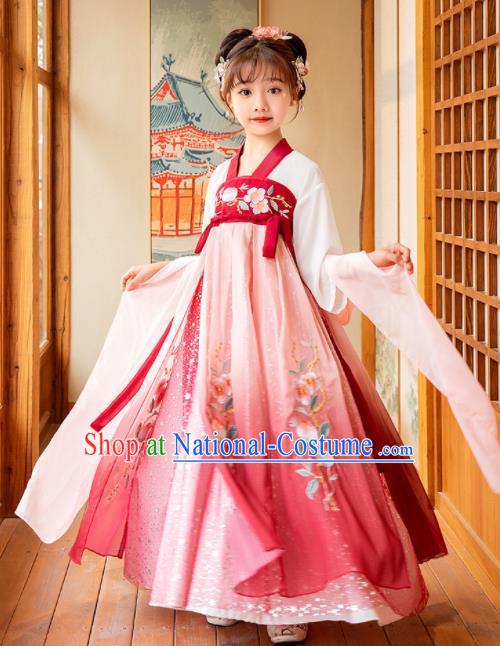 Chinese Traditional Red Hanfu Dress Ancient Tang Dynasty Princess Garment Children Performance Clothing