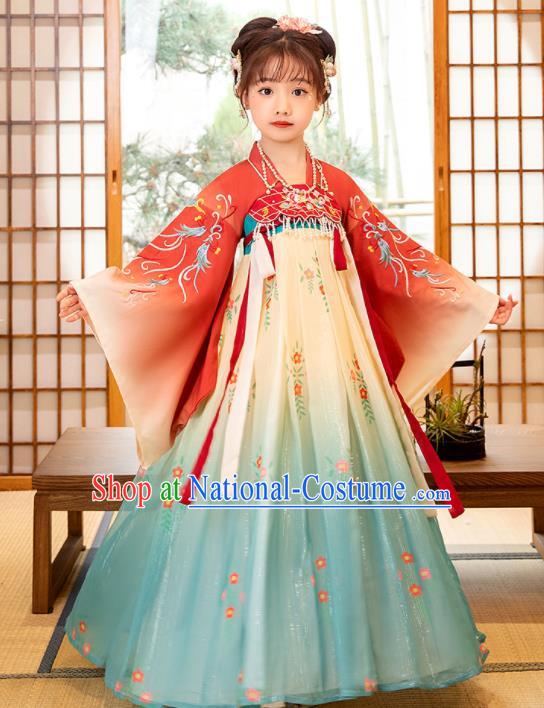 Chinese Ancient Tang Dynasty Princess Garments Children Classical Dance Clothing Traditional Hanfu Dress