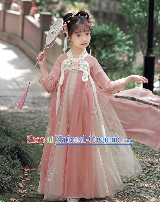 Chinese Traditional Pink Hanfu Dress Ancient Tang Dynasty Girl Princess Garments Children Classical Dance Clothing