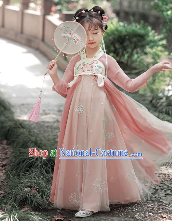 Chinese Traditional Pink Hanfu Dress Ancient Tang Dynasty Girl Princess Garments Children Classical Dance Clothing