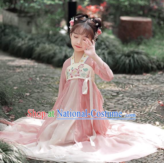 Chinese Traditional Pink Hanfu Dress Ancient Tang Dynasty Girl Princess Garments Children Classical Dance Clothing