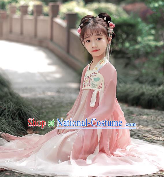 Chinese Traditional Pink Hanfu Dress Ancient Tang Dynasty Girl Princess Garments Children Classical Dance Clothing