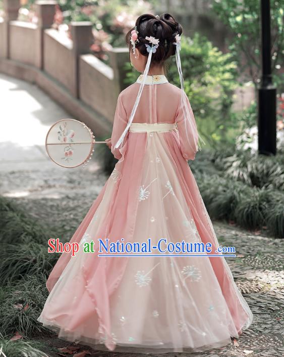 Chinese Traditional Pink Hanfu Dress Ancient Tang Dynasty Girl Princess Garments Children Classical Dance Clothing