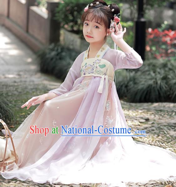 Chinese Children Classical Dance Clothing Traditional Lilac Hanfu Dress Ancient Tang Dynasty Girl Princess Garments