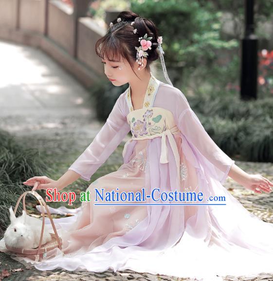 Chinese Children Classical Dance Clothing Traditional Lilac Hanfu Dress Ancient Tang Dynasty Girl Princess Garments