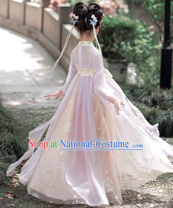 Chinese Children Classical Dance Clothing Traditional Lilac Hanfu Dress Ancient Tang Dynasty Girl Princess Garments