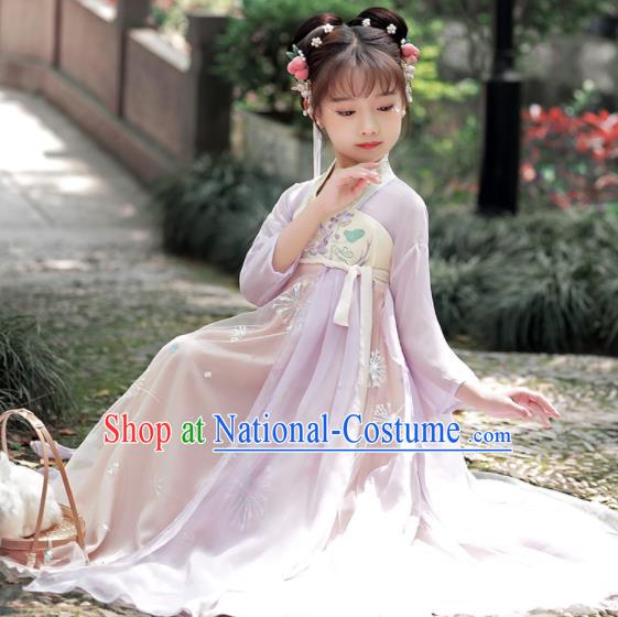 Chinese Children Classical Dance Clothing Traditional Lilac Hanfu Dress Ancient Tang Dynasty Girl Princess Garments