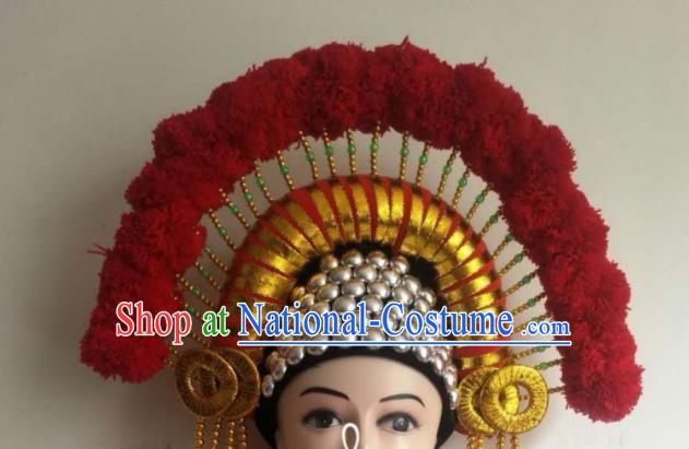 Chinese Yi Minority Woman Dance Hair Accessories Tujia Ethnic Nationality Performance Headdress Festival Red Hat