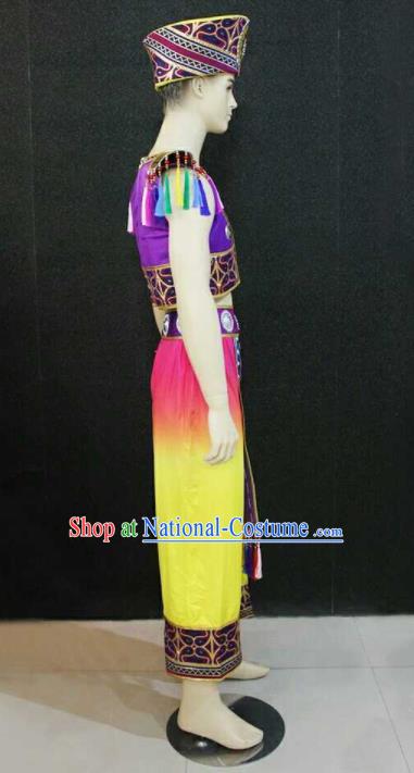 China Traditional Zhuang Nationality Wedding Outfits Clothing Guangxi Ethnic Bridegroom Garment Costumes and Hat