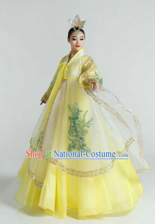 Korean Bride Palace Hanbok Clothing Traditional Garment Costumes Korea Folk Dance Yellow Dress