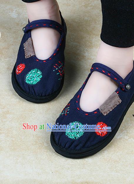 China Embroidered Patch Shoes Handmade Navy Canvas Shoes National Folk Dance Cloth Shoes