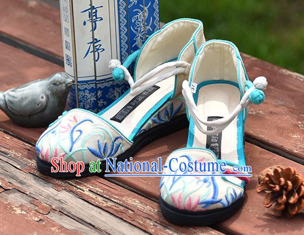 China National Folk Dance Shoes Embroidered Orchids White Canvas Shoes Handmade Old Beijing Cloth Shoes Woman Sandals