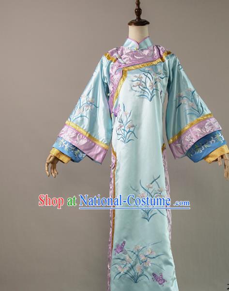 China Ancient Imperial Consort Blue Dress Cosplay Qing Dynasty Court Woman Garments Traditional Drama Empresses in the Palace Clothing