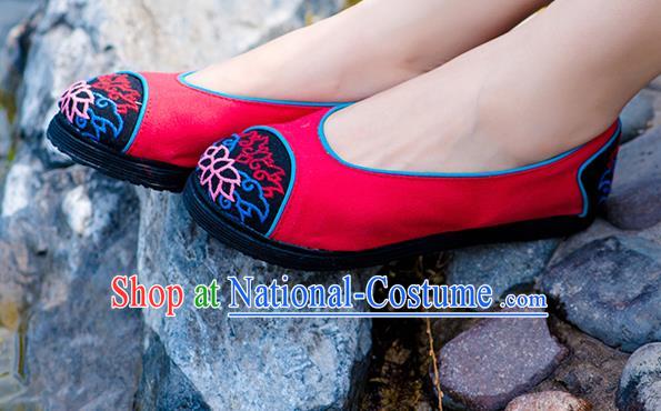 China Folk Dance Shoes National Red Flax Shoes Embroidered Shoes Handmade Woman Cloth Shoes