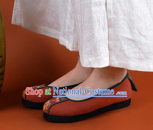 China National Folk Dance Shoes Kung Fu Embroidered Shoes Handmade Cloth Shoes Woman Orange Canvas Shoes