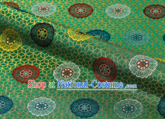 Japanese Traditional Cloth Fabric Kimono Green Brocade Nishijin Tapestry Satin Classical Pattern Damask