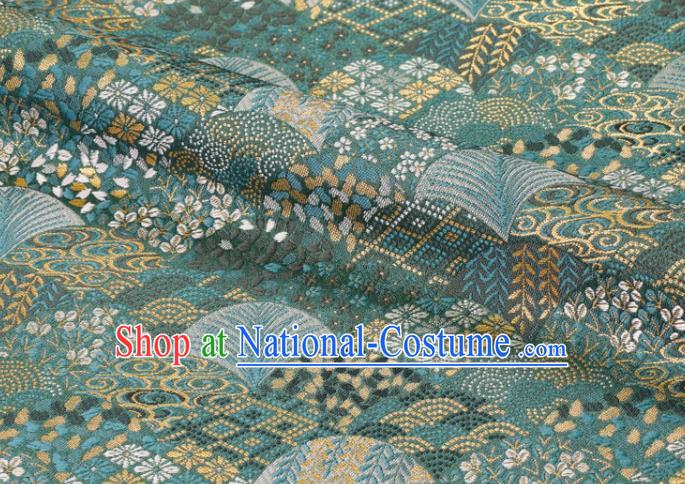 Japanese Nishijin Tapestry Satin Classical Ginkgo Leaf Pattern Damask Traditional Cloth Fabric Kimono Blue Brocade