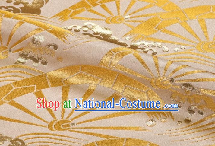 Japanese Light Golden Brocade Nishijin Tapestry Satin Classical Wheel Pattern Damask Traditional Kimono Cloth Fabric