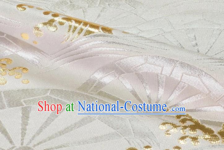 Japanese Traditional Kimono Cloth Fabric White Brocade Nishijin Tapestry Satin Classical Wheel Pattern Damask