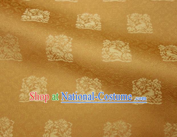 Japanese Classical Rabbit Pattern Damask Traditional Kimono Satin Cloth Kyoto Yellow Brocade Fabric Nishijin Tapestry