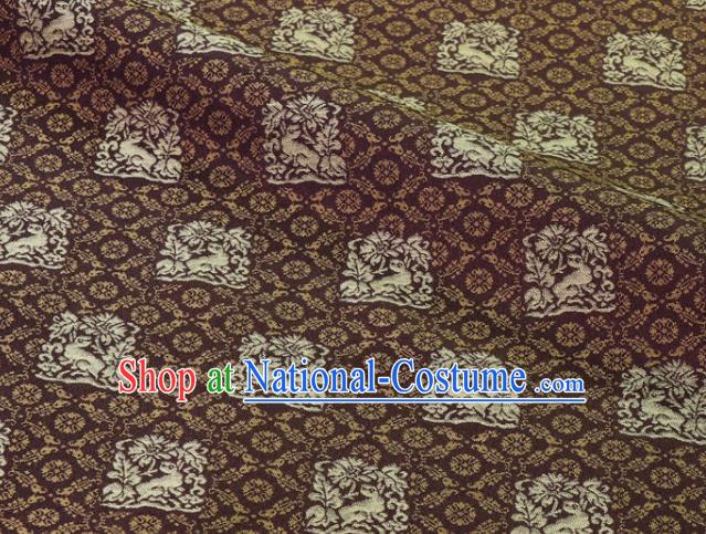 Japanese Traditional Kimono Satin Cloth Kyoto Brown Brocade Fabric Nishijin Tapestry Classical Rabbit Pattern Damask