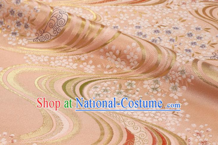 Japanese Nishijin Tapestry Classical Flow Sakura Pattern Damask Traditional Kimono Satin Cloth Kyoto Pink Brocade Fabric