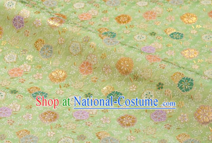 Japanese Light Green Brocade Fabric Nishijin Tapestry Classical Flowers Pattern Damask Traditional Kimono Satin Cloth